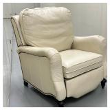Cream Color Recliner Chair | Cream colored recliner chair (possibly leather) with nailhead trim, on 