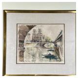 Denis Verspecht (French, 1919-1996) Watercolor - "Notre Dame" | Scenic painting of the Notre Dame ca