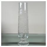 Tall Etched Glass Vase | Vintage (mid 20th c.) tall, thin, hurricane vase with etched floral design.