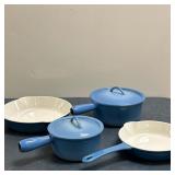 (4pc) Descoware Enameled Cast Iron Cookware | Vintage (mid 20th c.) Descoware (Belgium) enameled cas