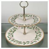 Lenox Two-Tiered Server - "Holiday" | Vintage (mid 20th c.) Lenox "Holiday" pattern two-tiered ivory