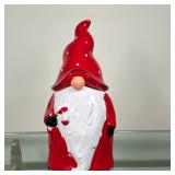 Whimsical Cupboard Gnome Cookie Jar | Whimsical Cupboard Christmas gnome cookie jar, with gnome dres
