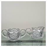 (2pc) Cut Glass Sugar Bowl & Creamer | Antique (19th c.) American Brilliant Period cut crystal glass