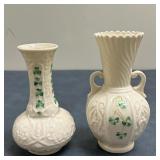 (2pc) Belleek Vases - "Shamrock" | Vintage (mid 20th c.) Belleek Pottery "Shamrock" pattern vases, i