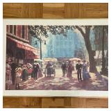 After Ray Burdzinski (American, 20th c.) Watercolor - Paris Street Corner | Scenic painting of a bus