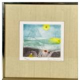 René Carcan (20th Century) Lithograph | Sun Beans Penciled edition 24/750. 6.25 in by 6.5 in sight. 