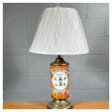 ASIAN CERAMIC TABLE LAMP | Having glazed decoration with brass base & top - h. 27 x dia. 7.5 in