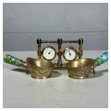 (4pc) MIXED BRASS PIECES | Including: sword toothpick stand with 10 toothpicks, small Chinese brass 