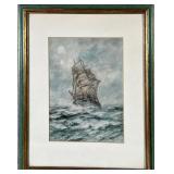 ROBERT HOPKIN (19TH/20TH CENTURY) SHIP PRINT | Watercolor print of sailboat. 8.5 x 6.5 in. Sight. Pr