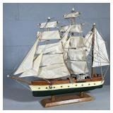MODEL SAILBOAT | Model 3 masted sailboat on wood stand - h. 17.5 x w. 2.75 x l. 18.5 in