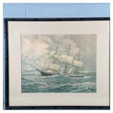 ANTON OTTO FISCHER (19TH/20TH CENTURY) SAILBOAT LITHOGRAPH | Color lithograph of large sailboat. 10.