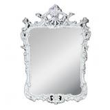 CARVED WOOD MIRROR | Painted white, with floral carved decoration border - h. 54 x w. 38 x d. 3 in