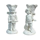 (2pc) PAIR PORCELAIN CUPID BUD VASES | Pair of porcelain bud vases with Cupid figure, each numbered 