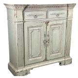 HABERSHAM CARVED WOOD CABINET | Carved wood & painted cabinet with 2 split-width drawers over 2 door