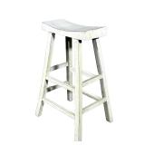 CARVED WOOD STOOL | Carved wood & painted white stool with curved seat - h. 31 x w. 20.5 x d. 15.5 i