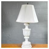 CARVED WOOD TABLE LAMP | White washed carved wood table lamp - h. 36 x dia. 8.5 in