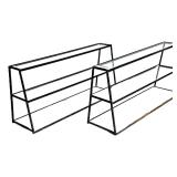 (2pc) PAIR IRON & GLASS ETAGERES | Slanted iron & glass shelves with graduated shelves - h. 20.5 x w