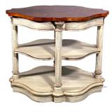 WEIMAN FURNITURE CARVED WOOD SIDE TABLE | Having painted shelves - h. 23.5 x w. 24 x l. 29 in