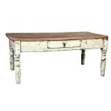 ANTIQUE CARVED WOOD LOW TABLE | Having small sectioned drawer over spindle carved legs Dimensions: h