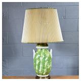 GREEN LIDDED VASE LAMP | Drilled lidded vase lamp with handles - h. 32 x dia. 8 in (w/o shade)