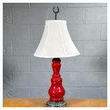 RED CERAMIC LAMP | Having brass base & top with curvy shape - h. 31 x dia. 7.5 in
