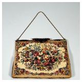 (1pc) Vintage French Floral Tapestry Evening Bag | Floral tapestry bag with gold satin interior. Bag