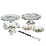 (5pc) English & French Porcelain & Other | Includes 2 cake plates, one Limoges, Hammersley & co foot