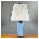SQUARE CERAMIC FLORAL TABLE LAMP | With gilt accents - h. 30 x w. 6.25 x l. 6.25 in