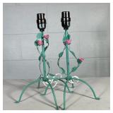 (2pc) PAIR ROSE TABLE LAMPS | Pair of small table lamps with twisting vines of roses - h. 14 x w. 10