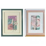 (2pc) PAIR MIXED MEDIA COLLAGE | Pair of signed mixed media framed collage pieces by the same artist