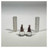 (4pc) Mini Bunnies | Two petite glass bunnies on top of a glass ball. Each bunny has a small bead on