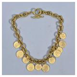 BRASS COIN NECKLACE | Mixed metal necklace with 11 alternating mixed metal antique style coin pendan