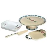 (4pc) MIXED CERAMICS | Including: RB Bernada cake plate, RB Bernada cheese board & spatula, and Roya