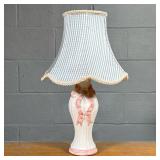 FLUTED CERAMIC TABLE LAMP | Pink ceramic table lamp with bow detailing - h. 17 x dia. 4 in