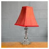CUT GLASS LAMP | Having geometrically cut glass base Dimensions: h. 20 x dia. 5 in (w/o shade)