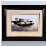 ASIAN EMBROIDERED SILK ARTWORK | Riverboats Embroidered silk canvas 4.5 x 6.75 in. Sight - h. 9.25 x
