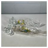 (7pc) MIXED CLEAR GLASS PIECES | Including flattened bottle, miniature vases, paperweights, and more