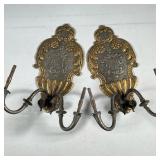 (2pc) PAIR WALL SCONCES | Pair of metal wall sconces with gilt accent - h. 16 x w. 10 x d. 7 in