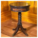 Small Round WOODEN Side Table by Hooker Furniture | Dark wood table made by Hooker furniture on a tu
