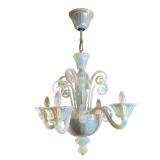 BAROVIER MODERNIST SCROLL MURANO GLASS CHANDELIER | 4-light opaline glass "up and down curls" chande