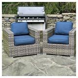 (2pc) WOVEN PATIO CHAIRS WITH CUSHIONS | Having aluminum frame wrapped in all-weather wicker, square