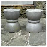 (2pc) Pair Dark Gray Drum Accent Table with Handles | Having an hourglass shape and suitable for ind