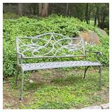 Cast Aluminum Outdoor Bench | Classic-style outdoor garden bench with scrolled backrest design and l