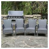 (4pc) WOVEN Outdoor Armchairs | Patio chairs, metal and all-weather resin wicker - h. 33 x w. 23.5 x