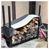 Black Metal Log Holder | Woodhaven firewood rack with weather-resistant steel with powder-coated fin