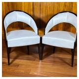 (2pc) Pair White Leather Contemporary Chairs By Selva Of Italy | The ‘Peggy Chair” is designed by Pe