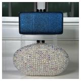 (2pc) Wyatt & Sondra Robert’s Evening Clutches | Including rectangular clutch with metallic blue tex