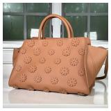 Zac Posen Floral Leather Handbag | Zac Posen Eartha East/West Satchel in tan-colored leather with re