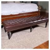 Brown Leather Style Chesterfield Tufted Bench | Rectangular bench with a tufted seat upholstered in 