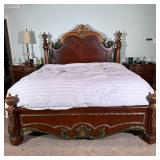 Pulaski Royale Poster King Size Bed Frame | Regal collection by Pulaski having dusty, gold-painted o
